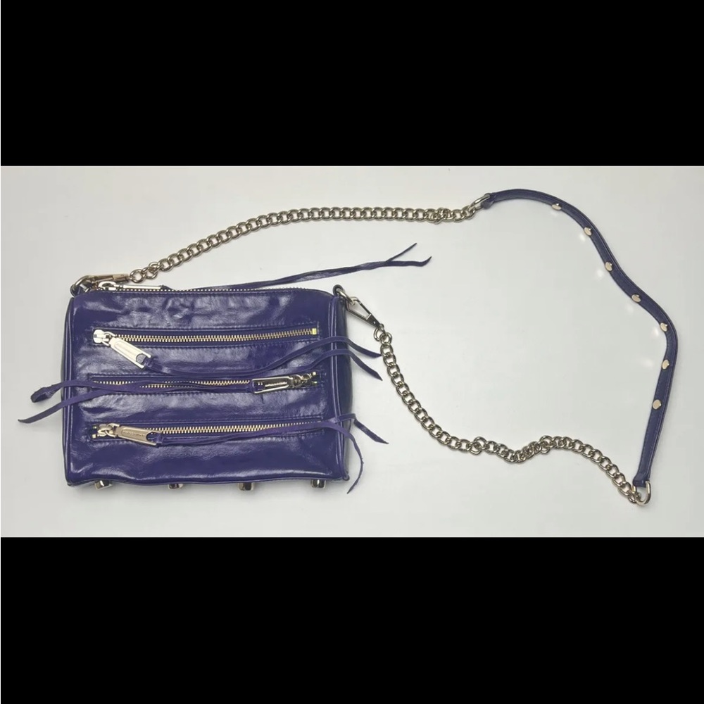 Rebecca Minkoff Mini 5-Zip Convertible Cross-Body Handbag Purple Leather NWOT